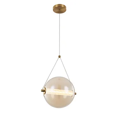 Splendor Led Pendant 9w 3000k, Brass+cognac Glass