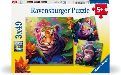 Puzzle pentru copii Ravensburger 3 x 49 piese - Bebeluși în junglă