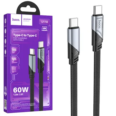 Cablu Hoco U119, Type-C la Type-C, 1.2m, Compatibil iPhone 15/16 si Android, 60W, Transfer Date, Negru Engros