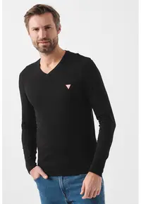 Bluza slim-fit cu decolteu in V - Negru