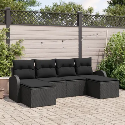 Gossi set de canapea de 6 piese cu perne, negru poliratan