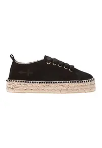 Pantofi sport tip espadrile de piele intoarsa Hampton - Negru/Maro camel