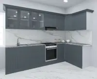 Set bucatarie SPACE COLT 300x140 cm, 11 corpuri, blat termorezistent, fronturi MDF, antracit