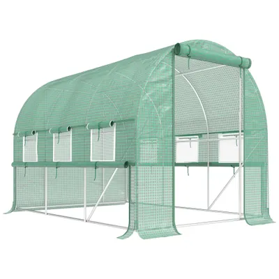 Outsunny Sera de Grădină Tip Tunel 3x2x2 m cu Ușă Rulabilă și 6 Ferestre cu Plasă, Sera pentru Grădină cu Structură din Oțel și Acoperire PE, pentru Legume, Flori, Fructe, Anti UV, Verde | Aosom Romania