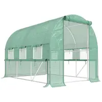 Outsunny Sera de Grădină Tip Tunel 3x2x2 m cu Ușă Rulabilă și 6 Ferestre cu Plasă, Sera pentru Grădină cu Structură din Oțel și Acoperire PE, pentru Legume, Flori, Fructe, Anti UV, Verde | Aosom Romania