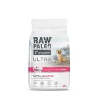 Hrană uscată pentru câini junior, Raw Paleo Ultra Pork, talie medie si mare, Pachet 2 X 2 kg