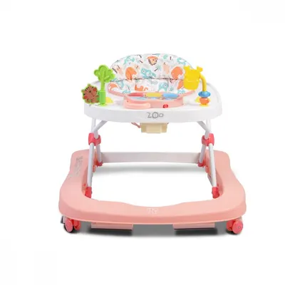 Premergator pentru copii Moni Zoo Pink 2-in-1 transformabil in antepremergator,roti pivotante,pliere compacta,panou interactiv cu muzica si jucarii