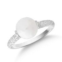 Inel din aur alb cu perla de cultura de 3.5ct si diamante de 0.152ct