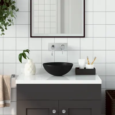 vidaXL Chiuvetă pentru baie, negru mat, ceramică, rotund