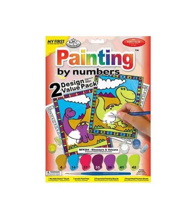 Primele mele 2 picturi pe numere Royal Brush Junior Dinozauri si Vulcani 23x30 cm