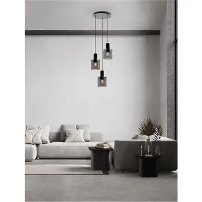 Lampa suspendata MIRBI Nisipiu Negru Otel & Smoke Sticla LED E27 3x12 Wat 220-240Volt IP20 Fara bec