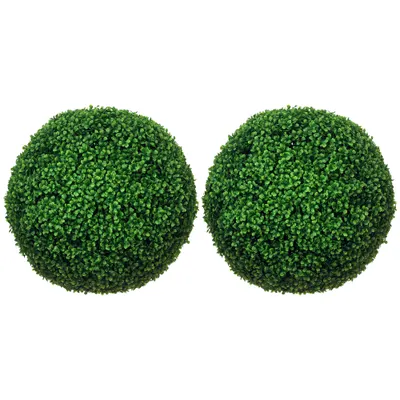 HOMCOM Set de 2 Bile Artificiale, Bile de Arbori Topiari din Buxus, Plante False de Interior în Aer Liber pentru Casă, Ø50cm, Verde | Aosom Romania