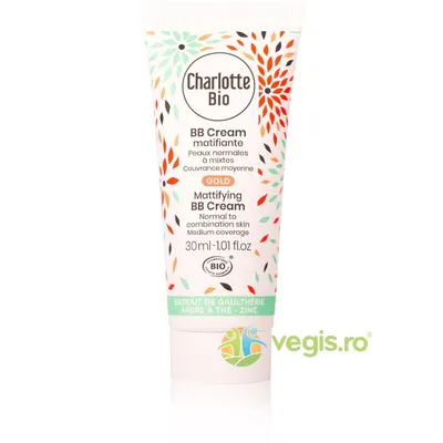 BB Cream Matifiant Gold pentru Piele Normala si Mixta cu Extract de Tea Tree si Zinc Bio 30ml