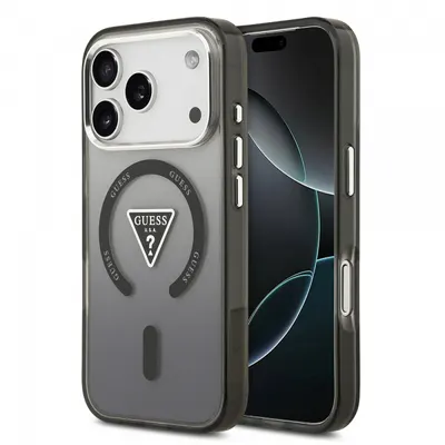 Husa MagSafe pentru Apple iPhone 17 Pro Max, Guess, IML Gradient Triangle Logo, Neagra Argintie