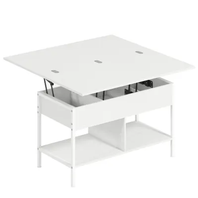 HOMCOM Masă de cafea ridicabilă și extensibilă, masă de living cu compartiment ascuns rafturi deschise, 98x49x55cm, alb | Aosom Romania