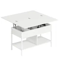 HOMCOM Masă de cafea ridicabilă și extensibilă, masă de living cu compartiment ascuns rafturi deschise, 98x49x55cm, alb | Aosom Romania