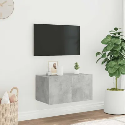vidaXL Comodă TV de perete cu lumini LED, gri beton, 60x35x31 cm