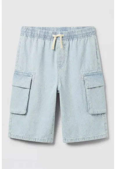Pantaloni scurti din amestec de bumbac - Albastru deschis melange