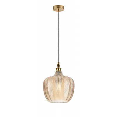 Corp de iluminat susendat Festa - H(min) 421mm, H(max) 1521mm, ⌀ 240mm , Champagne, 1 X E27 (60W), Metal, Glass, IP20, 1.6kg