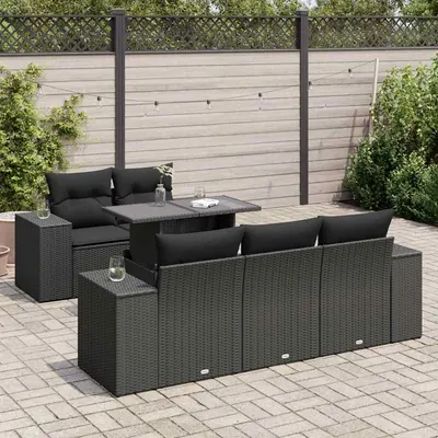 Gossi set mobilier de gradina cu perne, 6 piese, negru, poliratan