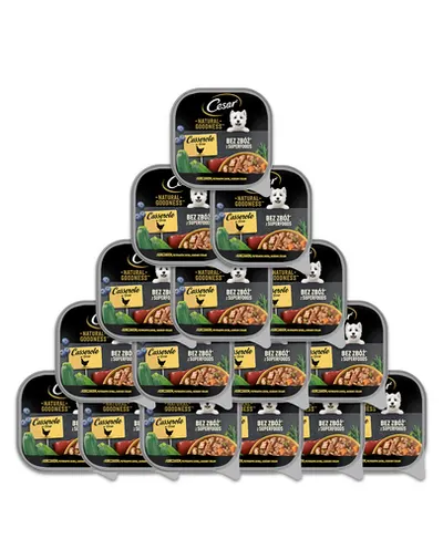 CESAR Set hrana caine adult, pui garnisit cu dovlecel, fructe de padure si plante aromatice in sos 16x100 g