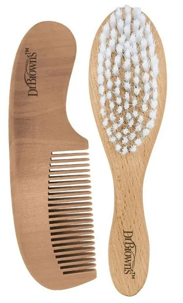 Set perie si pieptene din lemn Dr. Brown's