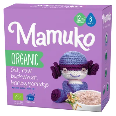 Porridge din 3 cereale ovaz, hrisca si orz bio 6+ luni 200g Mamuko