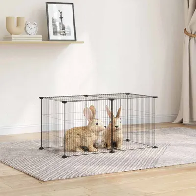 vidaXL Cușcă animale de companie, 8 panouri, negru, 70x35x35 cm, oțel