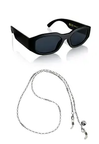 Ochelari de soare dreptunghiulari unisex cu lant - Negru