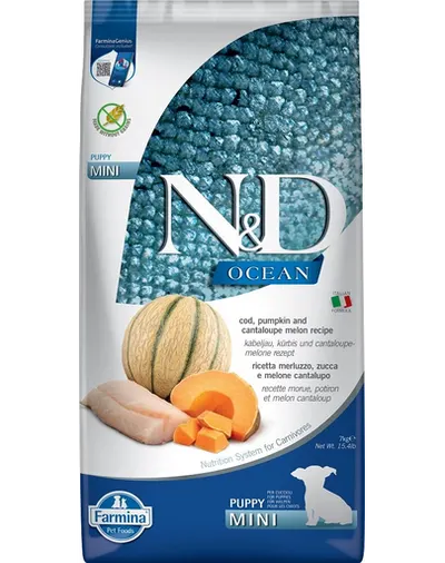 FARMINA N&amp;D Ocean Sac hrana pentru catei talie mica, cu cod, dovleac si pepene galben - 7 kg