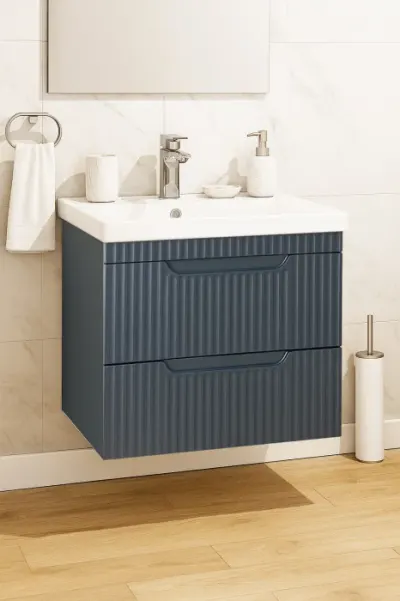 Set Baza front MDF si Lavoar seria 733, suspendata, cu sertare, montat, 60 cm, antracit