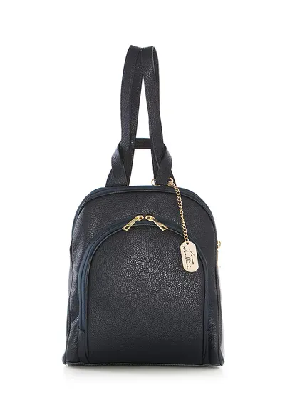 Rucsac de piele cu accesoriu metalic Breta - Bleumarin