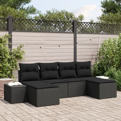 Gossi set de canapea cu 6 piese pentru gradina cu perne negru poliratan