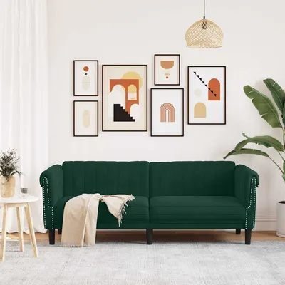 vidaXL Canapea cu 3 locuri, verde închis, catifea