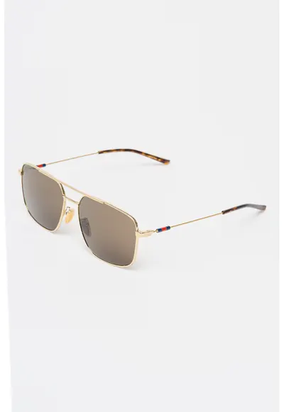 Ochelari de soare cu rama metalica - Auriu/Maro cognac
