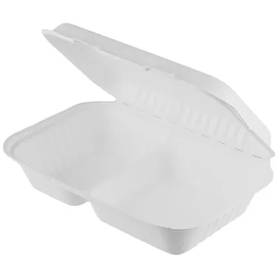 Caserole Biodegradabile Compostabile Trestie Albe Scoica, 2 Compartimente, 25 x 16 cm, 50 Bucati