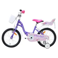 Bicicleta pentru copii Novokids SplendOr Boom PRO Edition Mov, Cosulet pentru papusi, Roti 16 inch, Greutate admisa 50 kg, Cadru din otel, Roti ajutatoare detasabile, Ghidon reglabil pe inaltime