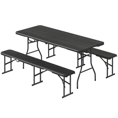 Outsunny Set masă pliantă și bănci de picnic 180 cm cu mânere de transport, negru | Aosom Romania