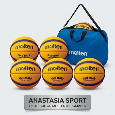 Pachet 6 mingi baschet 3x3 Molten B33T5000 FIBA Aprobat + geanta transport