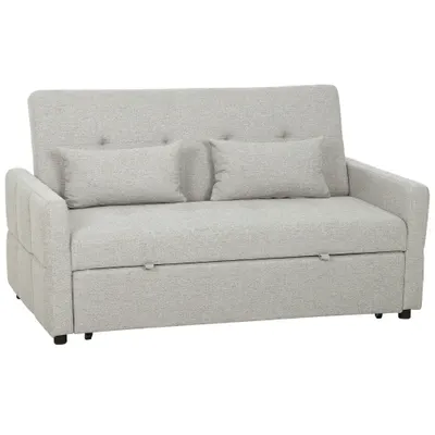 HOMCOM Canapea Pat cu Design Extensibil Clic Clac pentru 2 Locuri - Gri Deschis | Aosom Romania