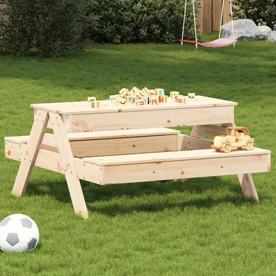 vidaXL Masă de picnic cu groapă de nisip pentru copii, lemn masiv pin
