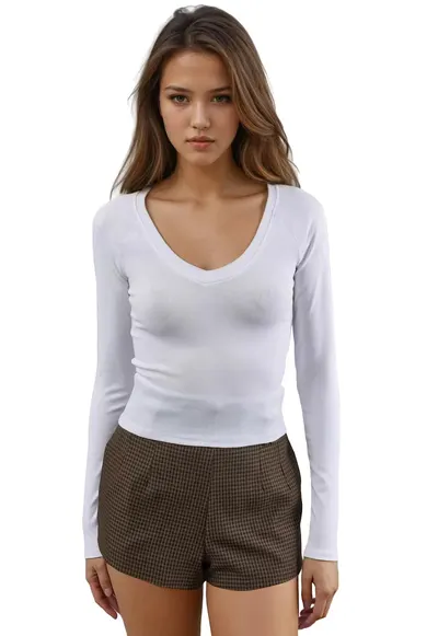 Bluza dama - mulata - maneca lunga - decolteu in V - alb - jerseu