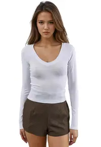 Bluza dama - mulata - maneca lunga - decolteu in V - alb - jerseu