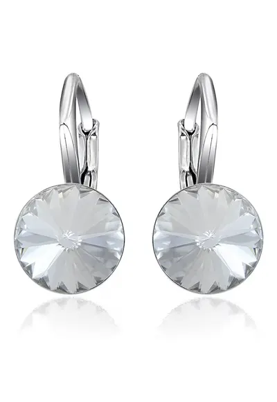 Cercei Argint 925 placat cu rodiu cu cristale Swarovski® Rivoli Leverback 8mm - Alb