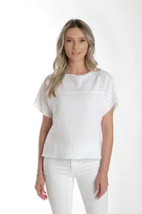 Bluza dantela brodata CV24058 alb, Cesy | marimea XL