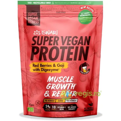 Proteina Super Vegan Potrivita dupa Efort cu Fructe Rosii si Goji cu DigeZyme fara Gluten Ecologica/Bio 400g