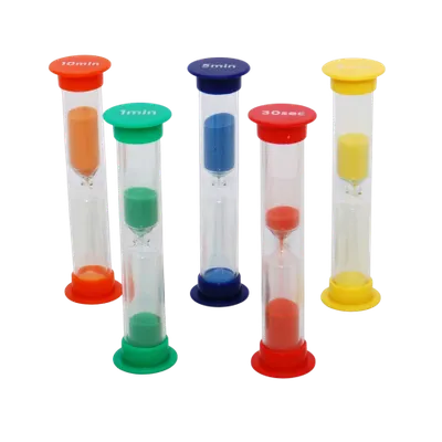 Set de 5 miniclepsidre cu nisip colorat si cronometrare diferita