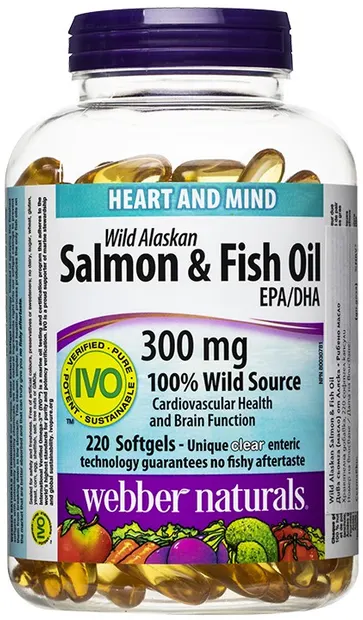 Salmon & Fish Oil, 220 capsule gelatinoase moi, Webber Naturals