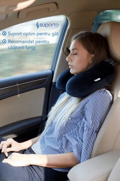 Perna clasica neagra pentru gat Suporto Travel din spuma cu memorie