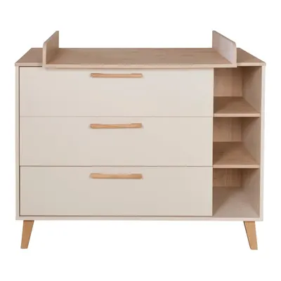 Comodă de copii crem/în culoare naturală cu aspect de lemn de stejar cu masă de schimbat 117x103x78 cm Jil – Roba